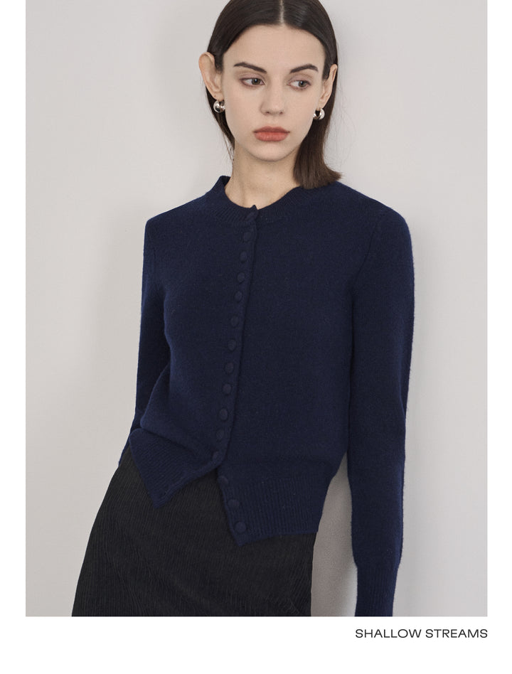 Wool Button-Up Crew Neck Cardigan SSWC0046