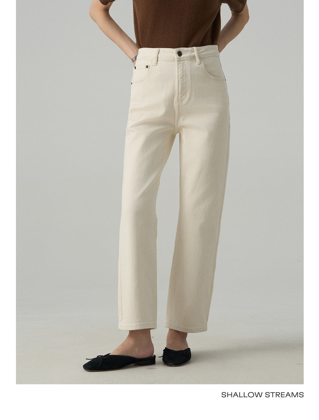 Slim White Cropped Jeans Baguette Pipe Pants SSSP0050
