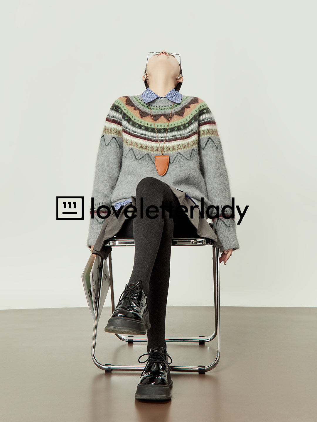 Round Neck Pullover Jacquard Striped Sweater LLRS0094