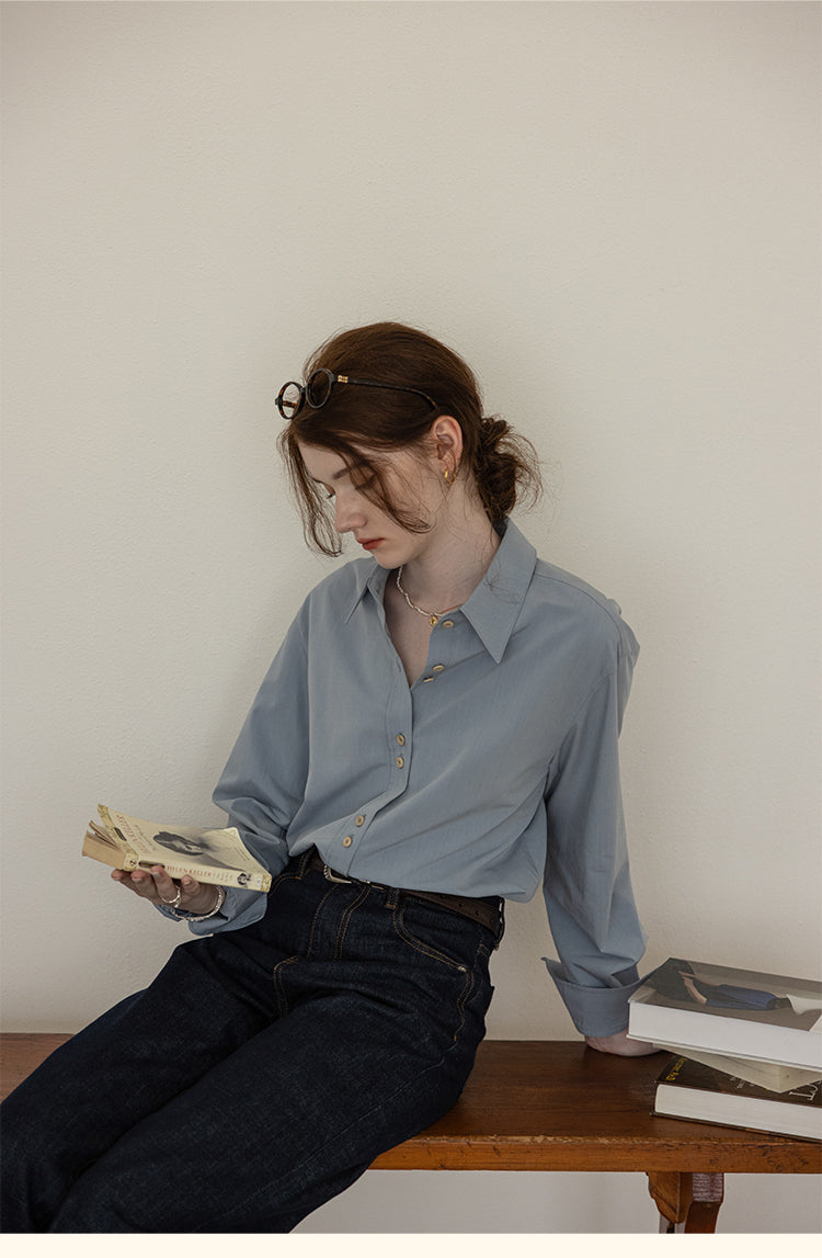 French-Style Floral Embroidery Relaxed Shirt  DARS0100