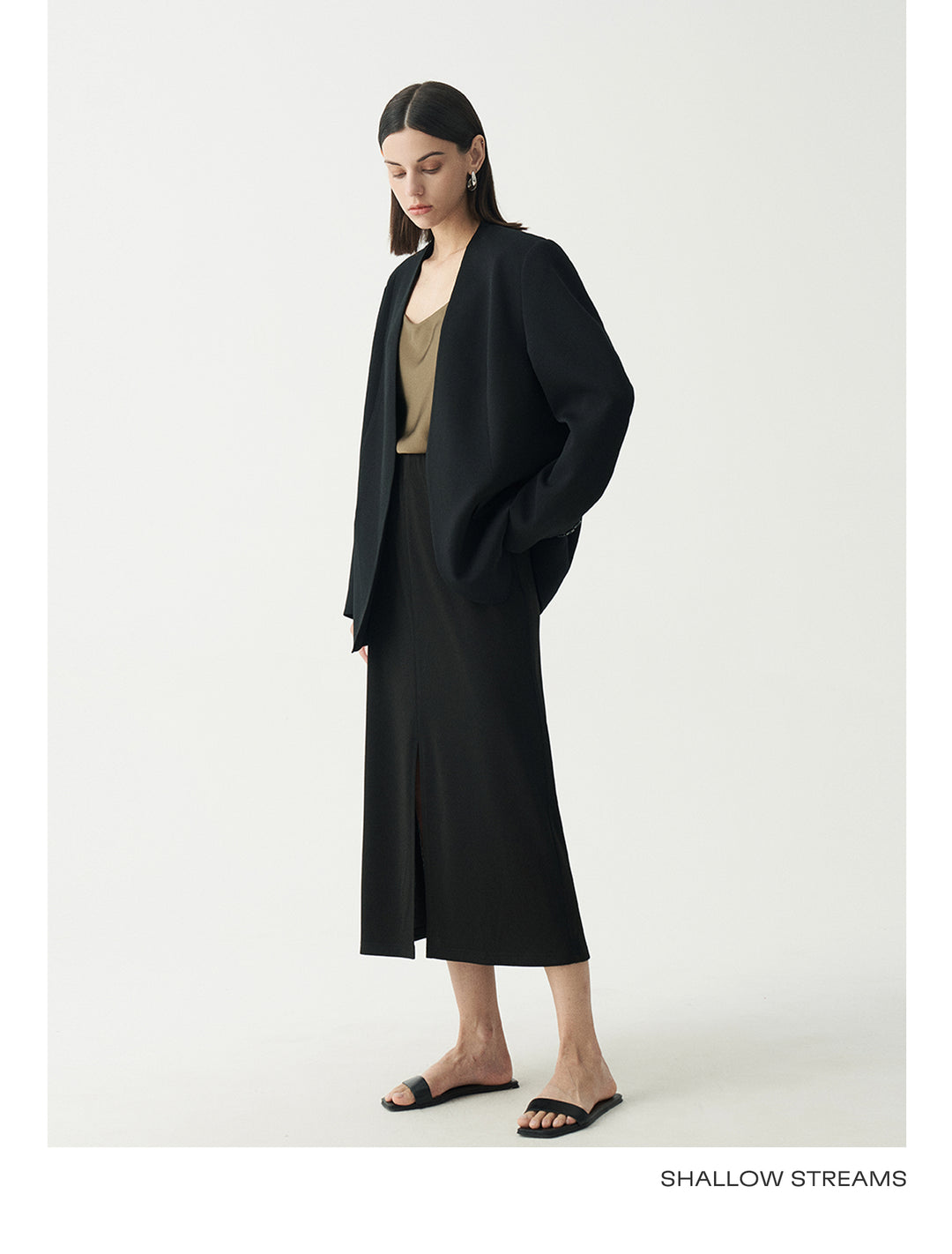 Minimalist Black Casual Collarless Blazer SSCB0059