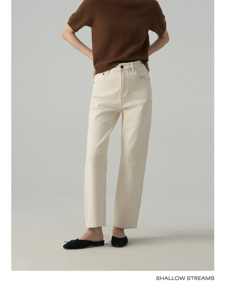 Slim White Cropped Jeans Baguette Pipe Pants SSSP0050