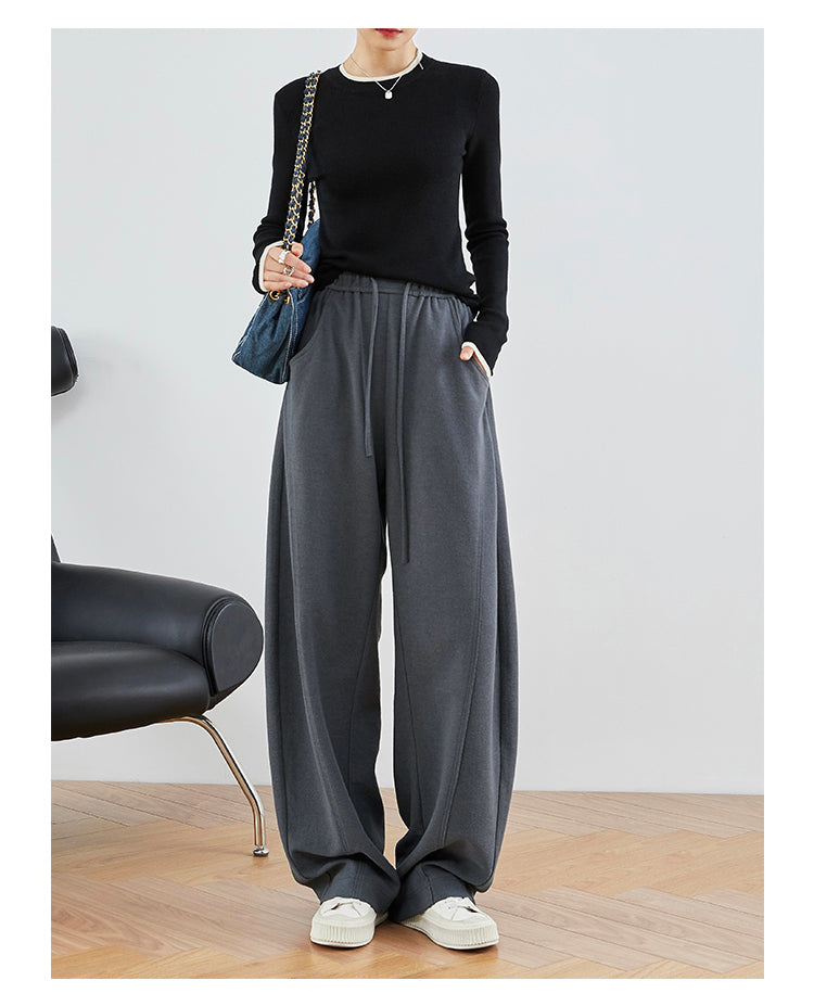 Linen Gray & Black High-Waisted Comfort Pants FAHP0028