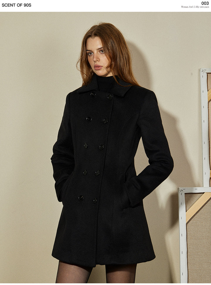 Classic Black Wool Tweed Coat SCTC0074