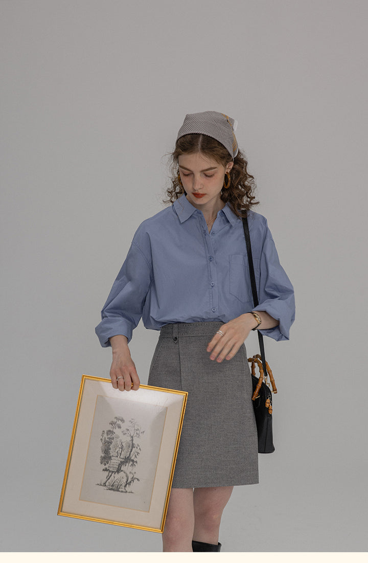 Vintage Cotton Oversized Button-Up Shirt DACS0108