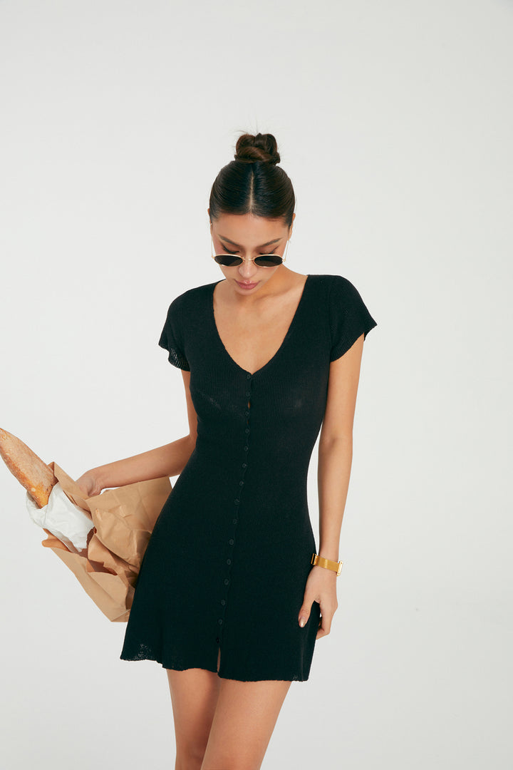 SoftEase Ribbed V-Neck Mini Dress DGMD0196