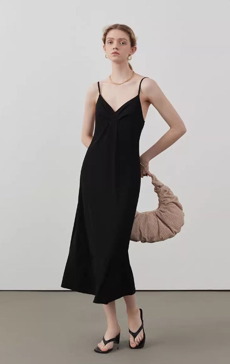 SilkEase Noir Midi Slip Dress CCSD0169
