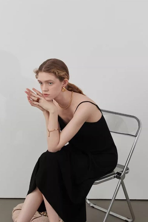 SilkEase Noir Midi Slip Dress CCSD0169