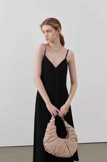 SilkEase Noir Midi Slip Dress CCSD0169