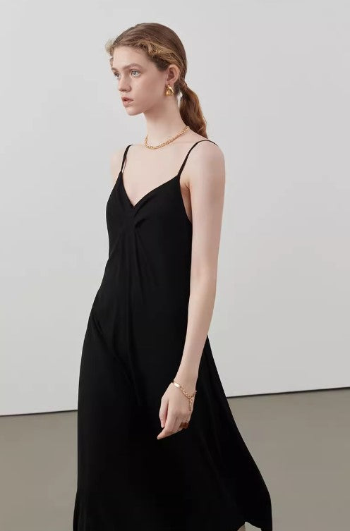 SilkEase Noir Midi Slip Dress CCSD0169