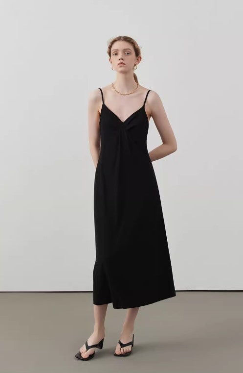SilkEase Noir Midi Slip Dress CCSD0169