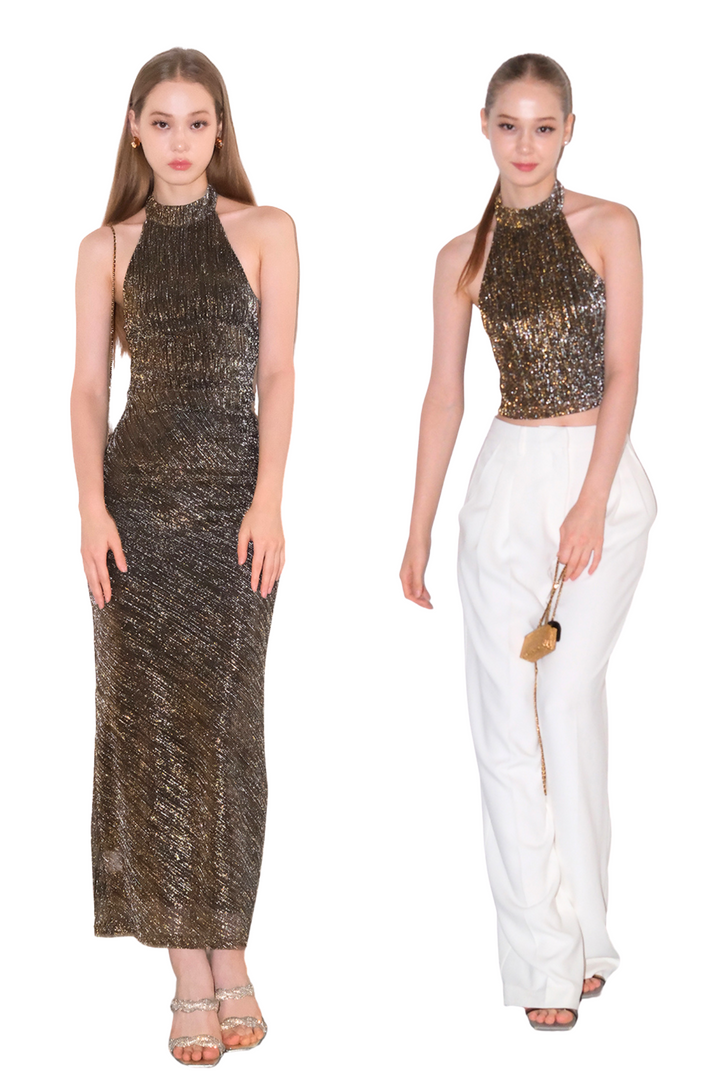 Golden Glimmer Halter Dress & Top SNTT0255