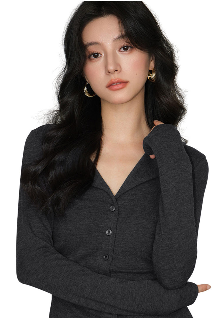 V-Collar Slim Fit Knit Top NHKT0252