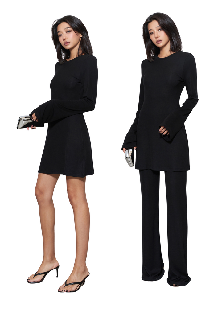 Luxe Ribbed Knit Dress & Flared Pants Set MSPS0254