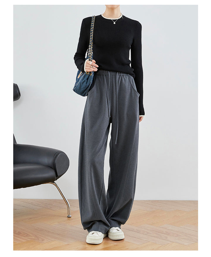 Linen Gray & Black High-Waisted Comfort Pants FAHP0028