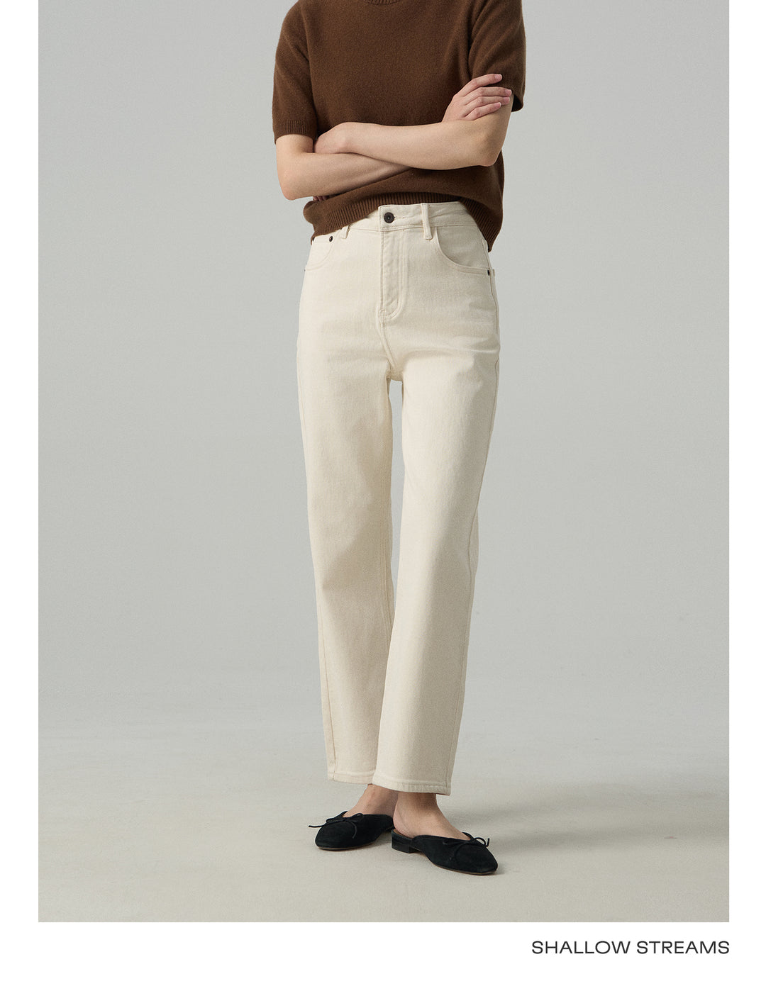 Slim White Cropped Jeans Baguette Pipe Pants SSSP0050