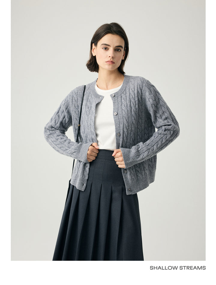 Wool Cable Knit Button Cardigan SSWC0086
