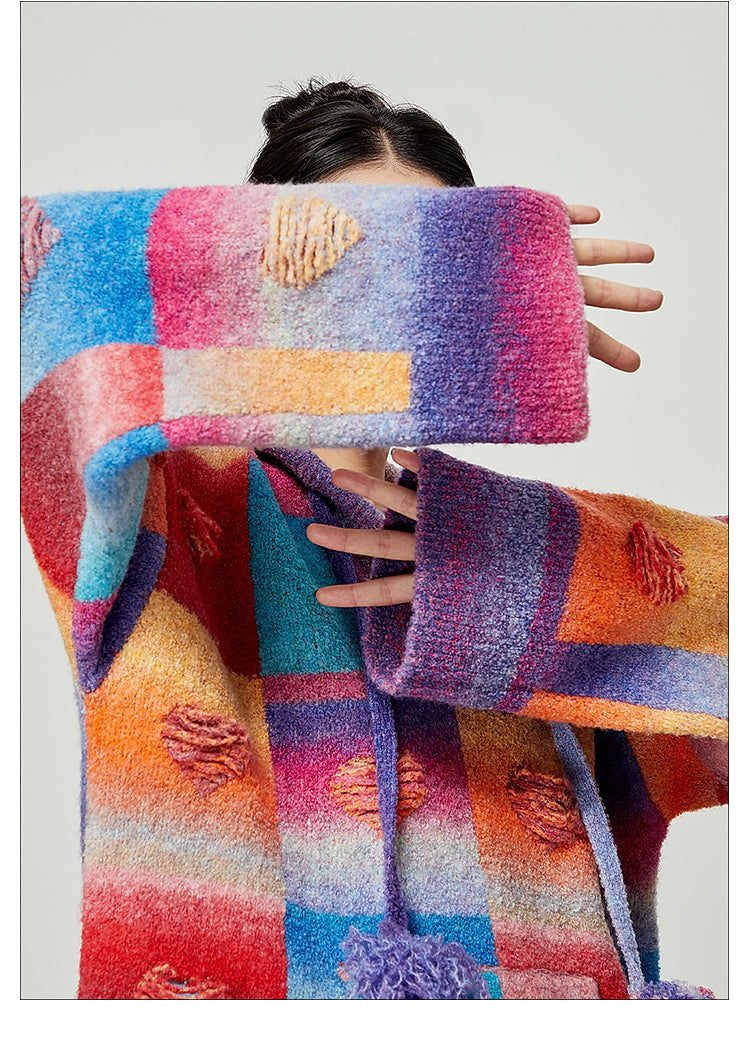 Rainbow Heart Knit Hoodie and Skirt Set LLKS0093