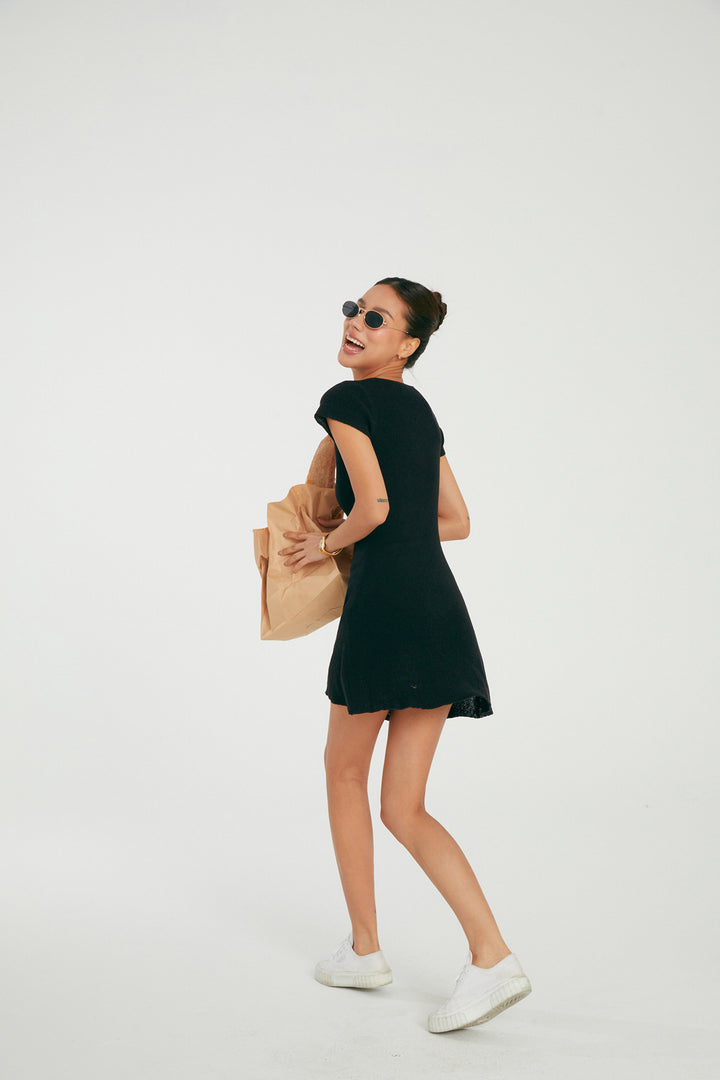 SoftEase Ribbed V-Neck Mini Dress DGMD0196