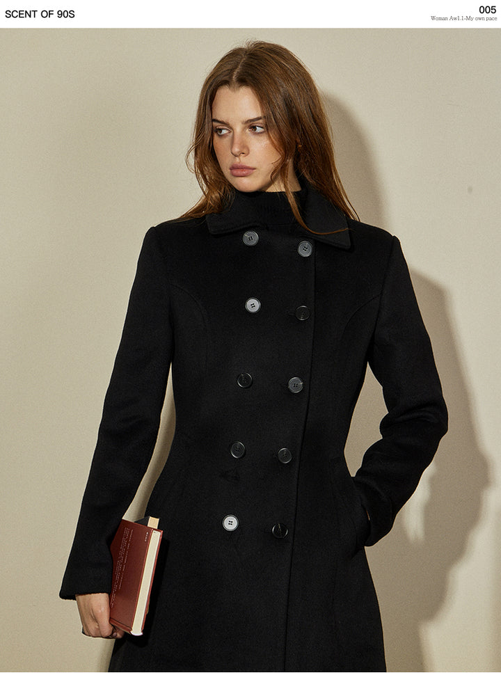 Classic Black Wool Tweed Coat SCTC0074