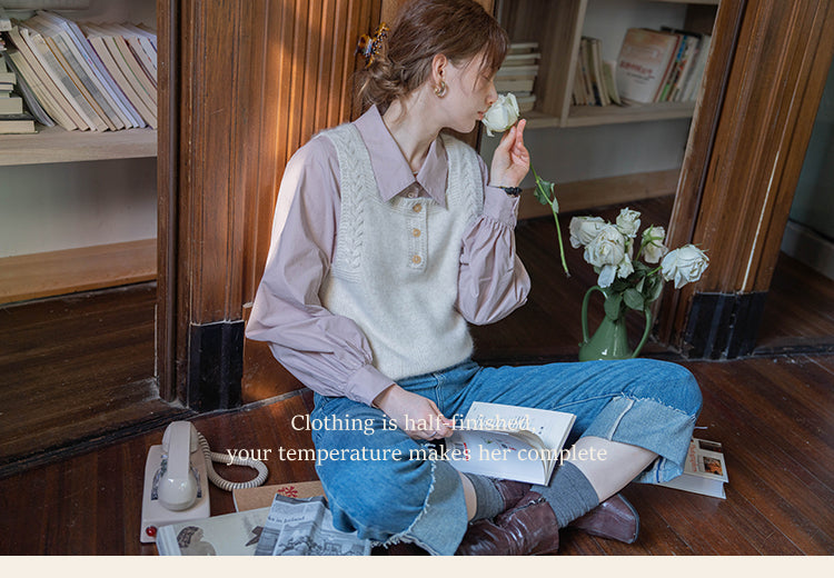 Reversible Cable Knit Wool Sweater Vest DAKV0122
