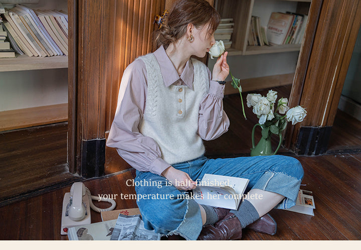 Reversible Cable Knit Wool Sweater Vest DAKV0122
