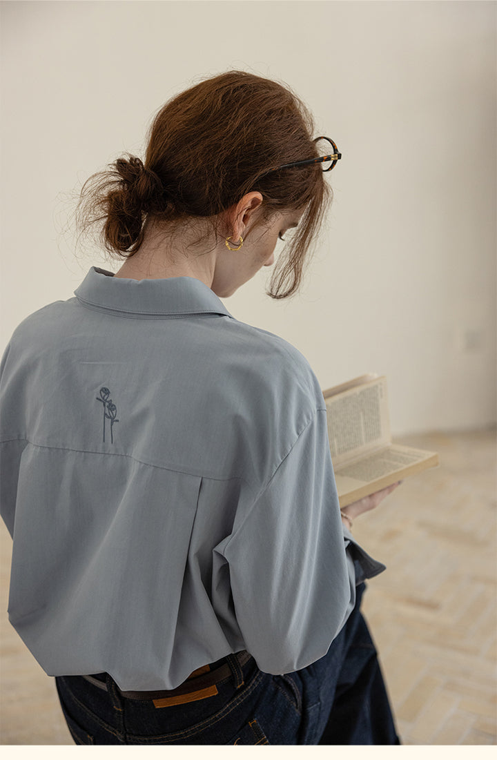 French-Style Floral Embroidery Relaxed Shirt  DARS0100