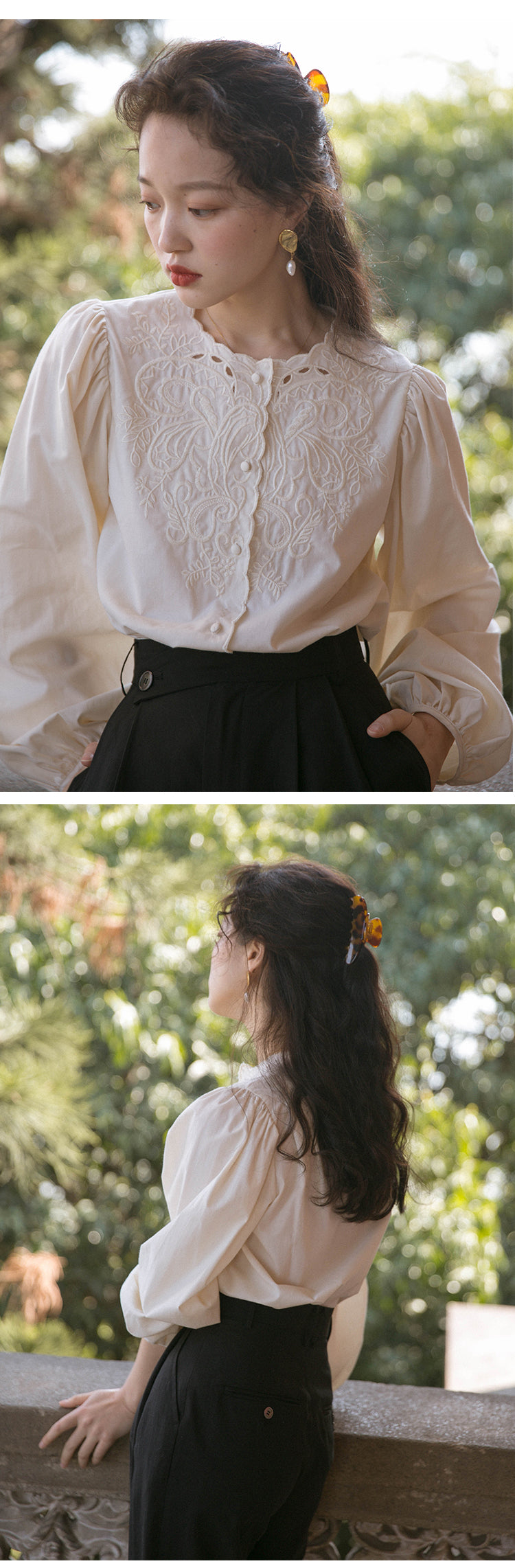 Vintage Embroidered Cotton Blend Blouse DACB0121