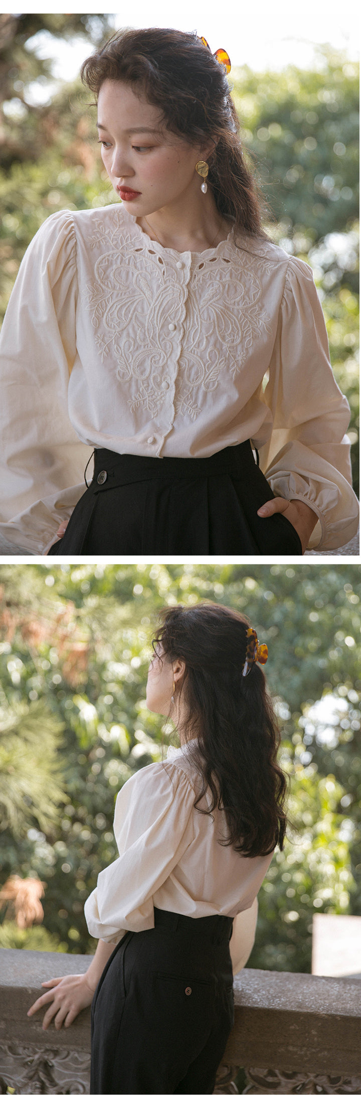 Vintage Embroidered Cotton Blend Blouse DACB0121