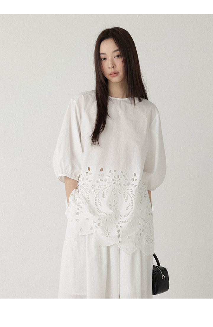 Breeze Broderie Cotton Puff Sleeve Shirt LCPS0194