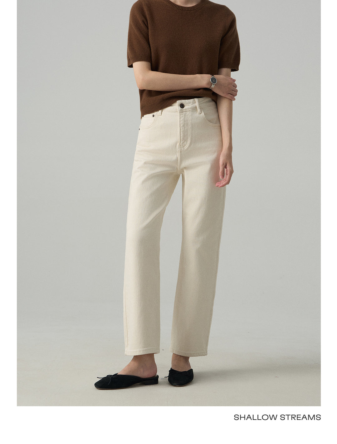 Slim White Cropped Jeans Baguette Pipe Pants SSSP0050