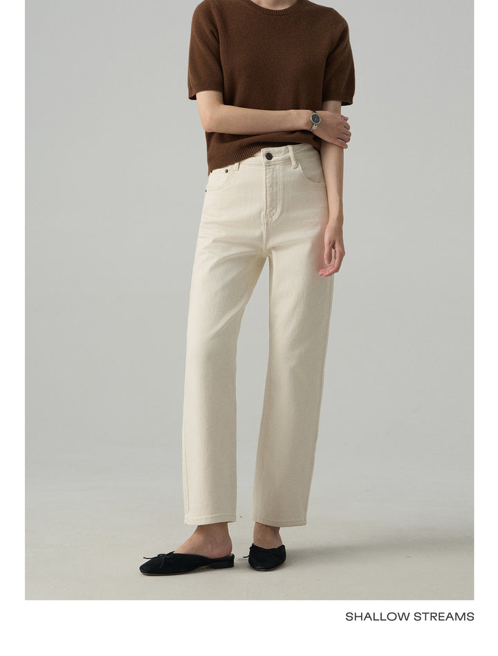 Slim White Cropped Jeans Baguette Pipe Pants SSSP0050