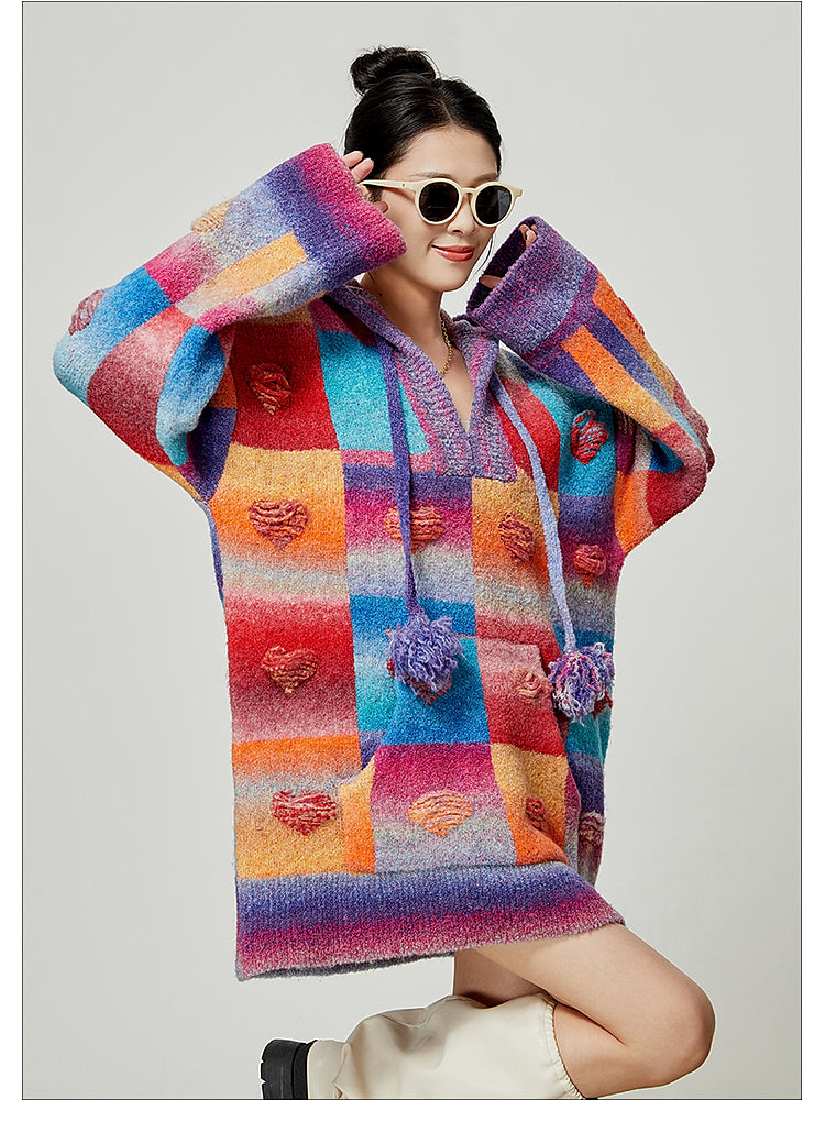 Rainbow Heart Knit Hoodie and Skirt Set LLKS0093