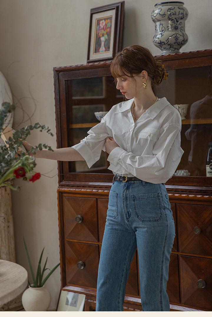 Classic Two-Tone Cotton V-Collar Shirt DACS0111