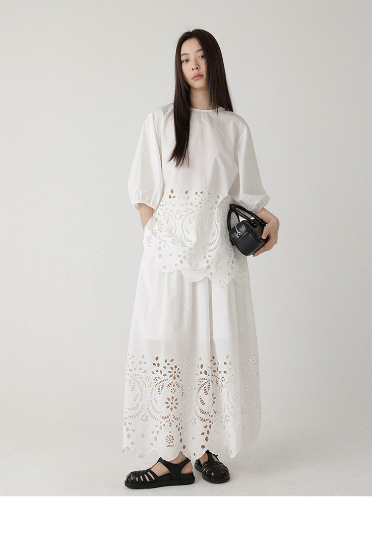 Breeze Broderie Cotton Puff Sleeve Shirt LCPS0194
