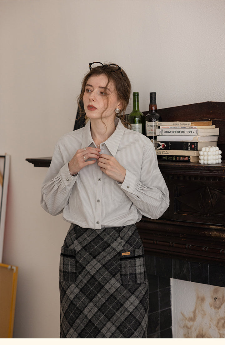 Vintage Cotton Striped Shirt with Classic Collar DASS0103