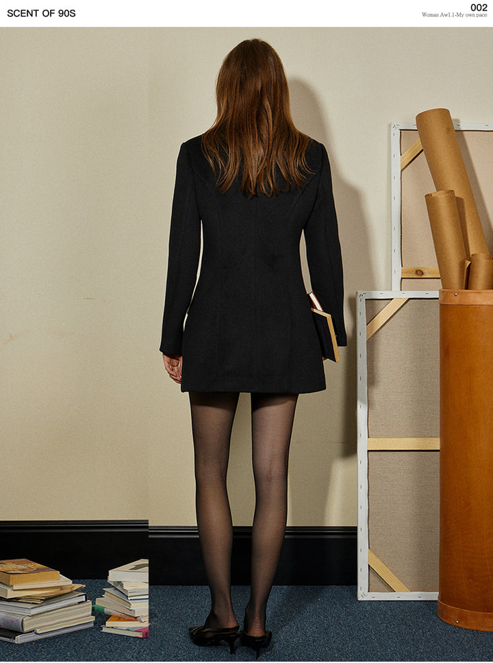 Classic Black Wool Tweed Coat SCTC0074