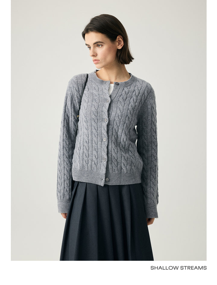 Wool Cable Knit Button Cardigan SSWC0086