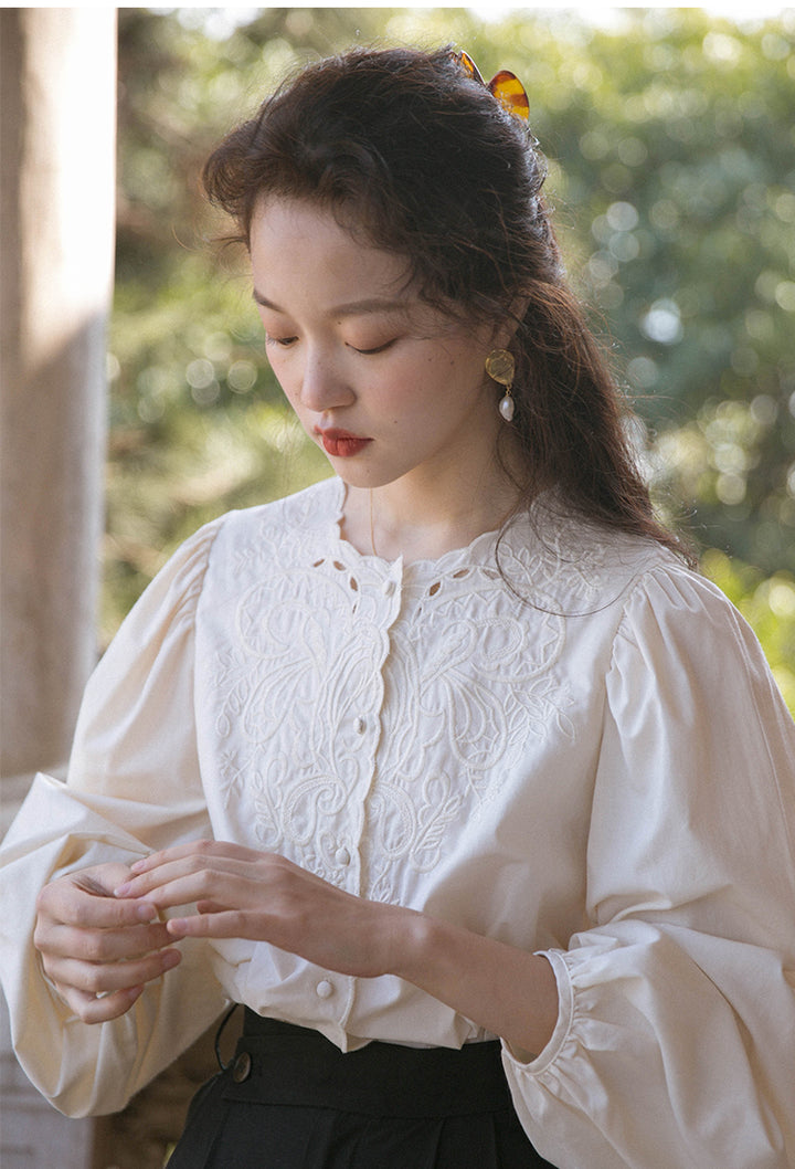 Vintage Embroidered Cotton Blend Blouse DACB0121
