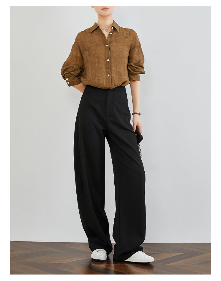 High-Waisted Curved Black Suit Pants FAHP0032