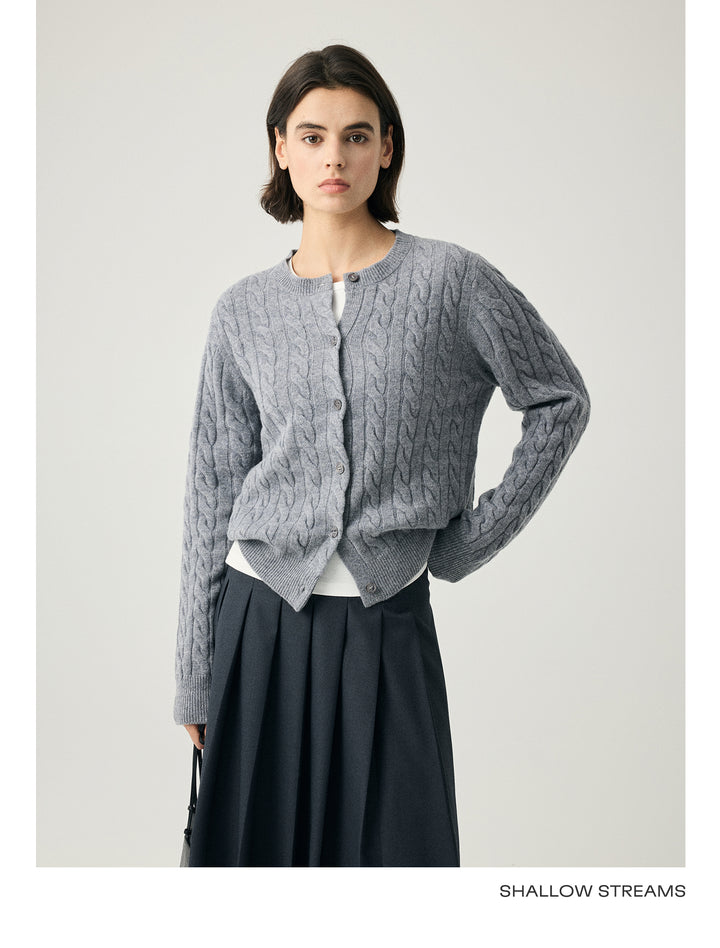 Wool Cable Knit Button Cardigan SSWC0086