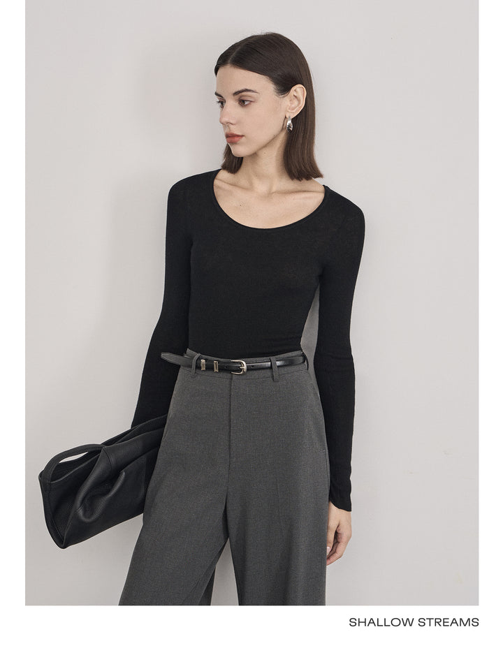 Classic Wool Blend Scoop Neck Top SSWT0049