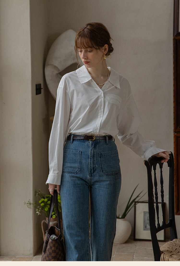 Classic Two-Tone Cotton V-Collar Shirt DACS0111
