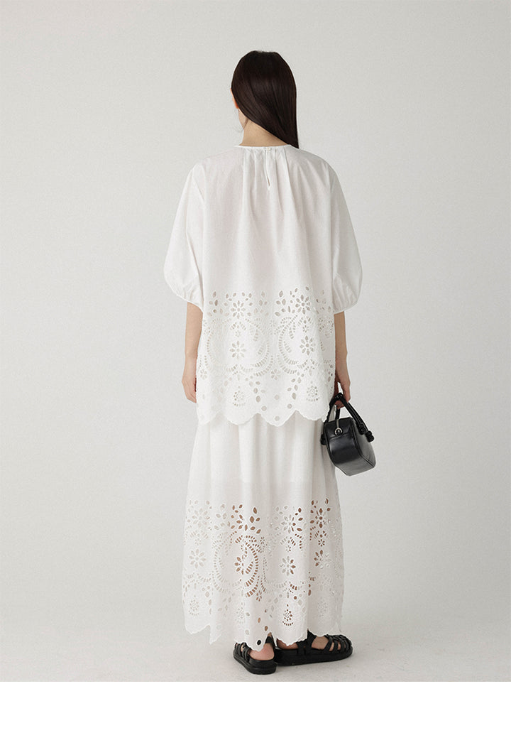 Breeze Broderie Cotton Puff Sleeve Shirt LCPS0194
