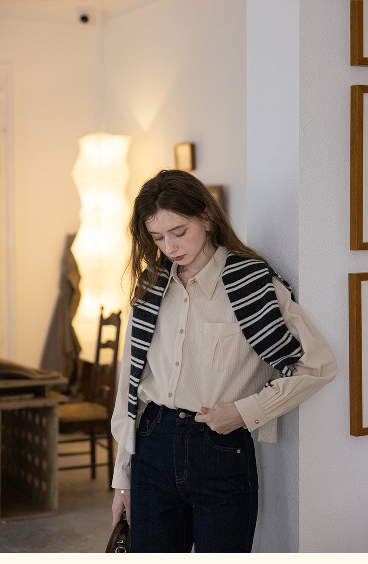 Vintage Cotton Striped Shirt with Classic Collar DASS0103