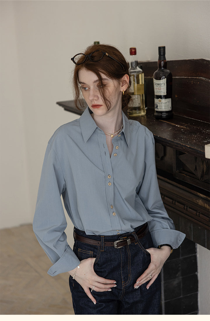 French-Style Floral Embroidery Relaxed Shirt  DARS0100
