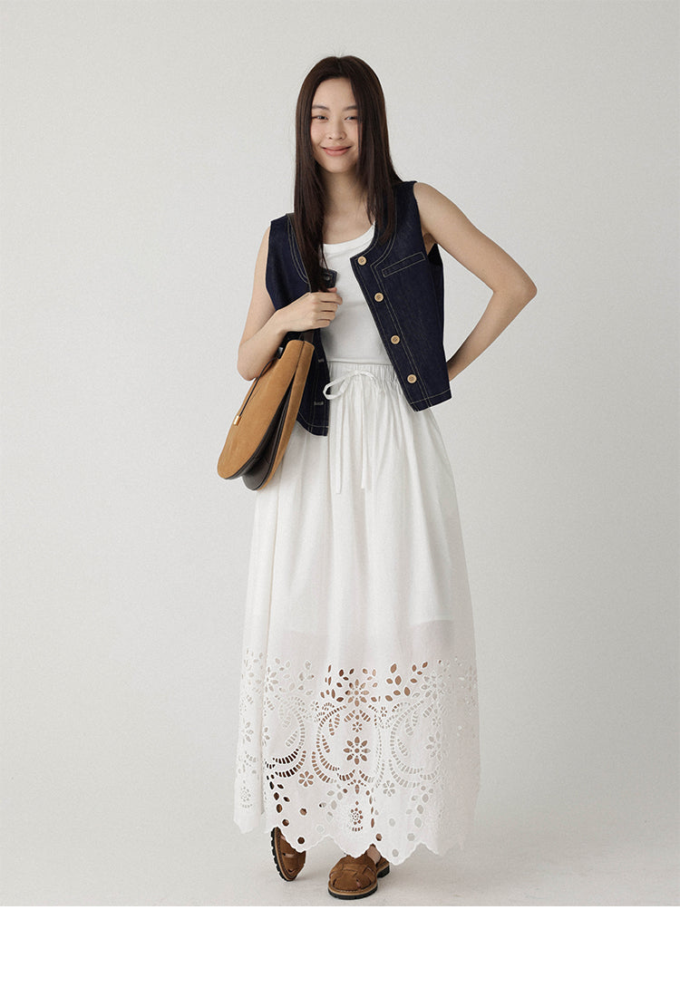 Breeze Broderie Cotton Maxi Skirt LCMS0192