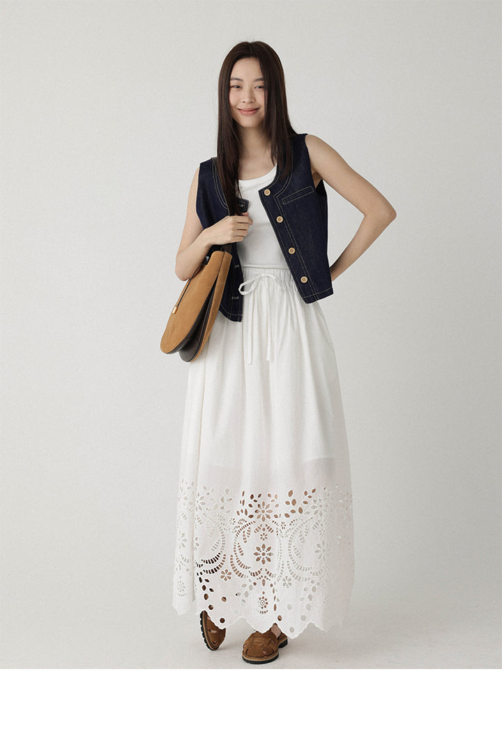 Breeze Broderie Cotton Maxi Skirt LCMS0192