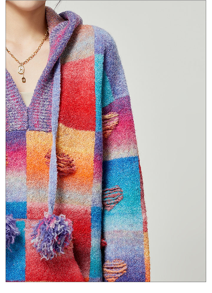Rainbow Heart Knit Hoodie and Skirt Set LLKS0093