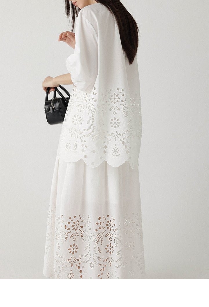 Breeze Broderie Cotton Puff Sleeve Shirt LCPS0194